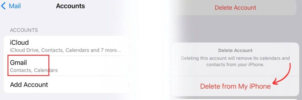 how to remove gmail account from iphone mail