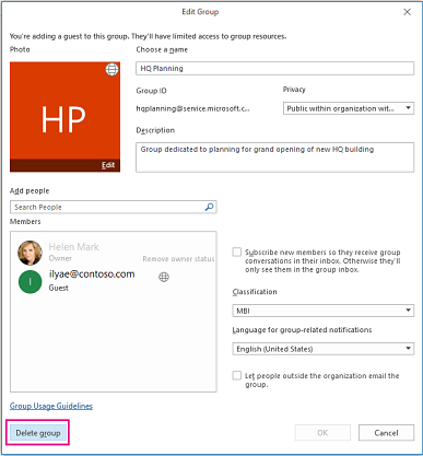 delete email group in outlook
