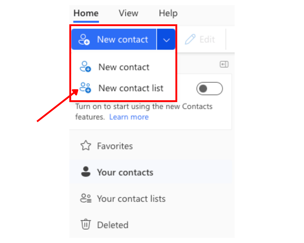 new contact list outlook